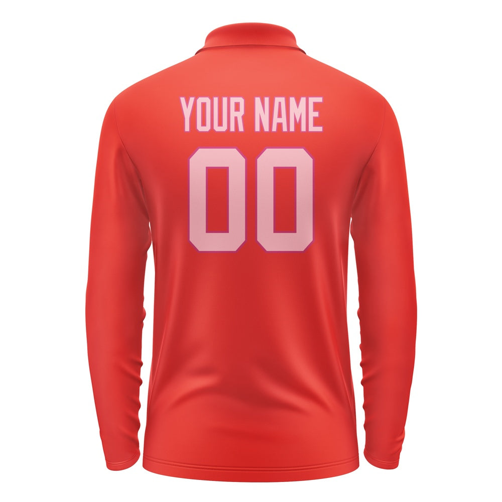 Custom Orange Red Light Pink Long Sleeve Polo Shirt