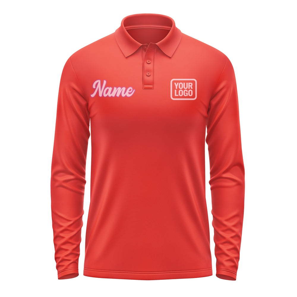 Custom Orange Red Light Pink Long Sleeve Polo Shirt