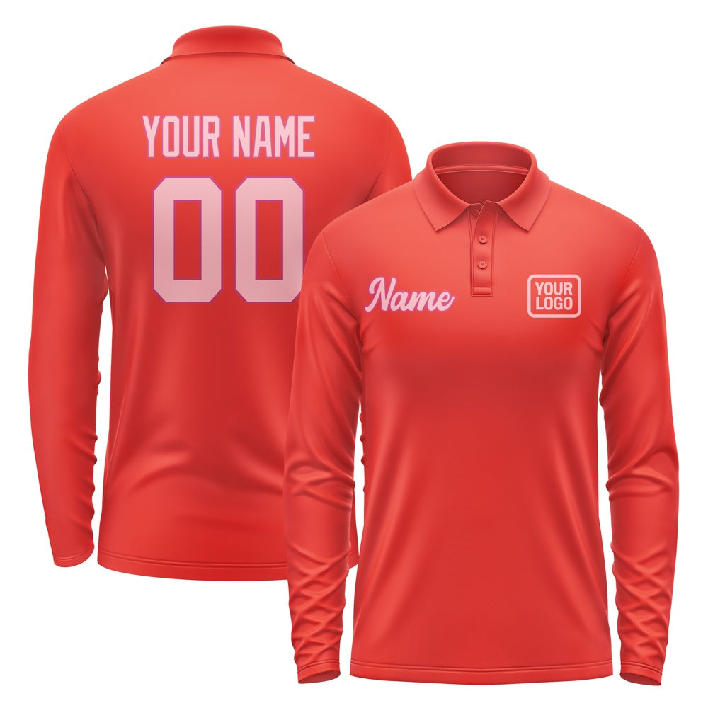 Custom Orange Red Light Pink Long Sleeve Polo Shirt