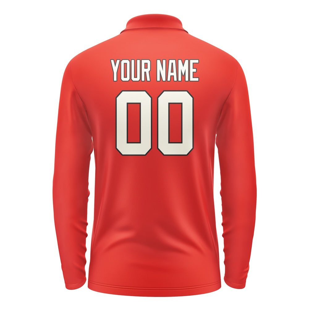 Custom Orange Red Cream Long Sleeve Polo Shirt