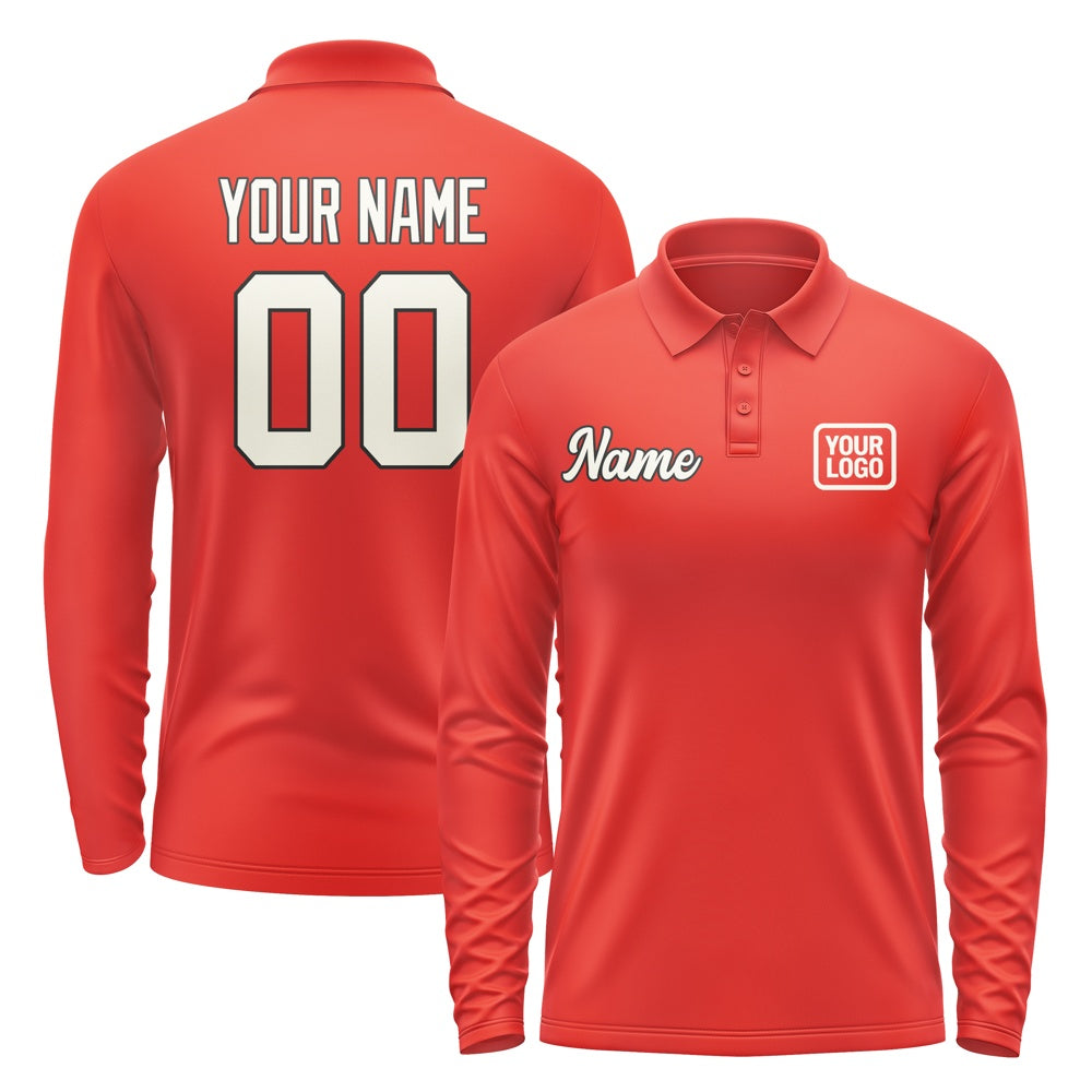 Custom Orange Red Cream Long Sleeve Polo Shirt