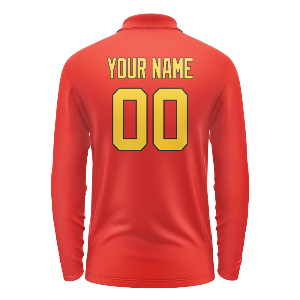 Custom Orange Red Gold Long Sleeve Polo Shirt