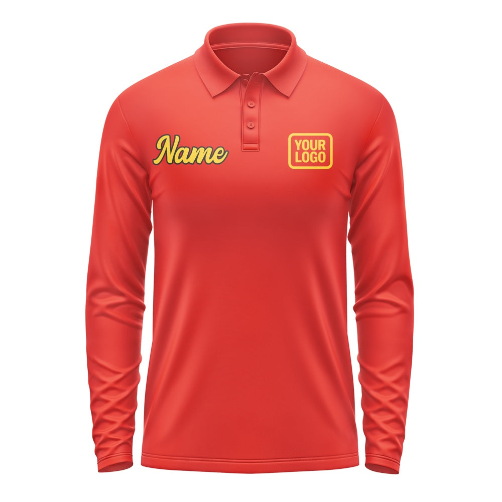 Custom Orange Red Gold Long Sleeve Polo Shirt