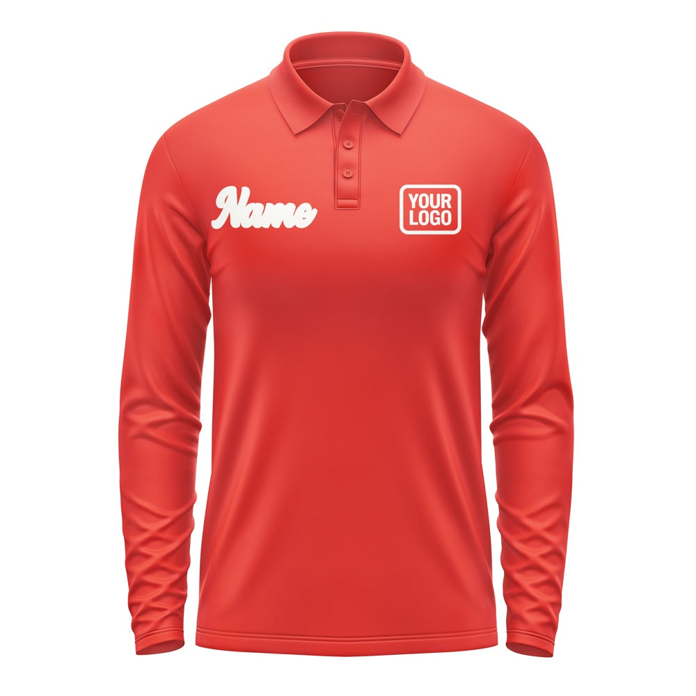 Custom Orange Red White Long Sleeve Polo Shirt