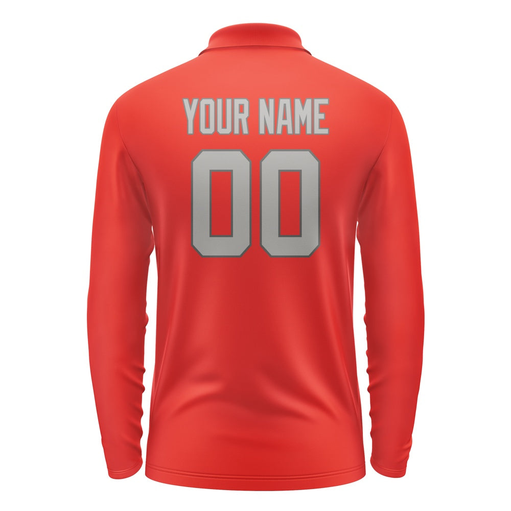 Custom Orange Red Gray Long Sleeve Polo Shirt