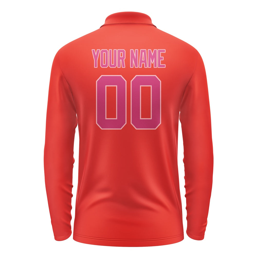 Custom Orange Red Pink Long Sleeve Polo Shirt