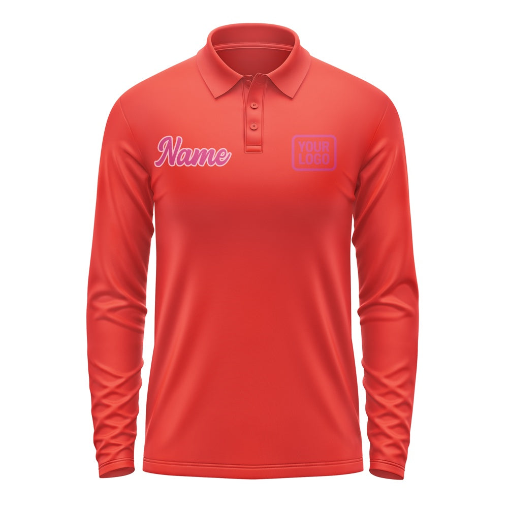 Custom Orange Red Pink Long Sleeve Polo Shirt