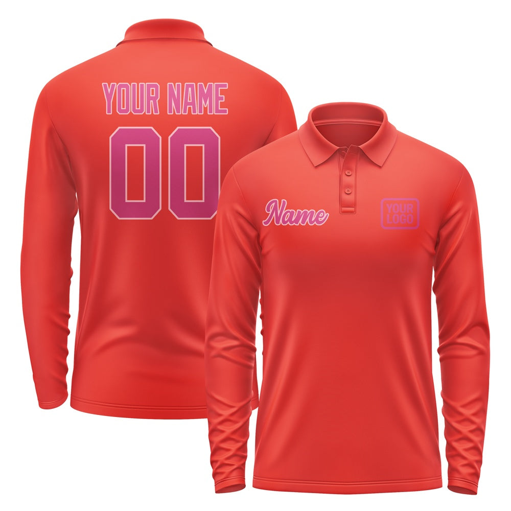 Custom Orange Red Pink Long Sleeve Polo Shirt