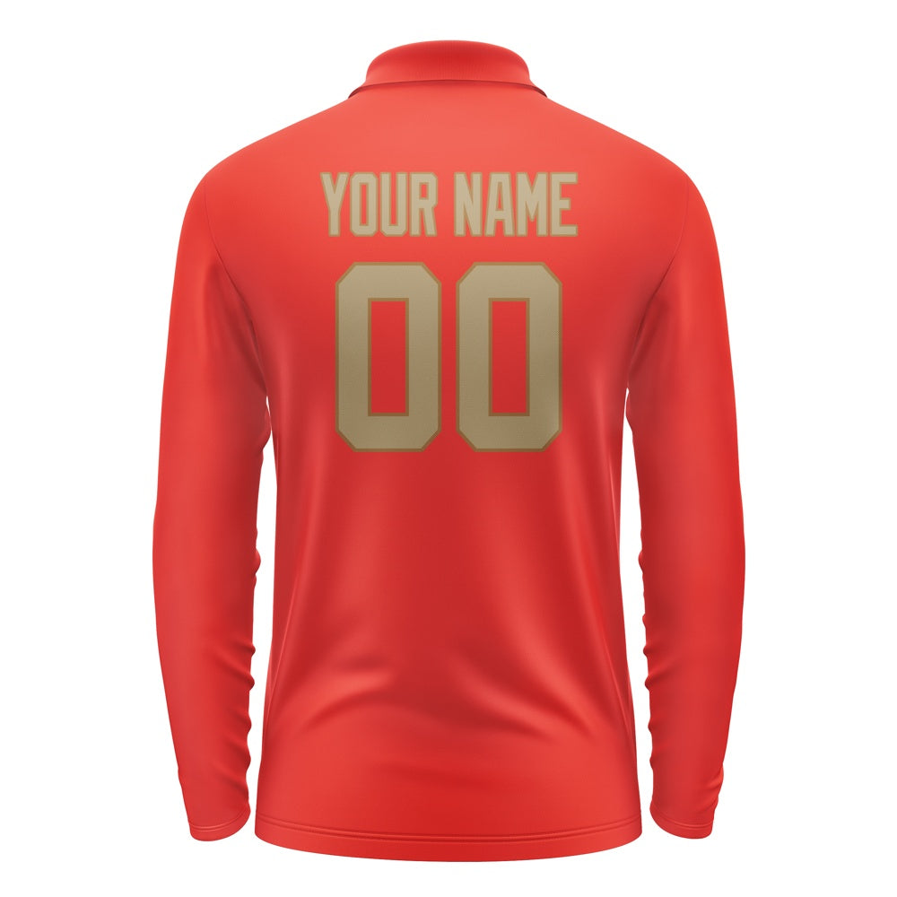 Custom Orange Red Light Khaki Long Sleeve Polo Shirt