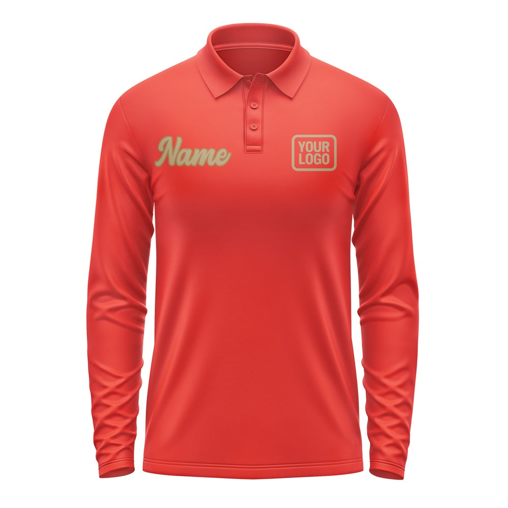 Custom Orange Red Light Khaki Long Sleeve Polo Shirt