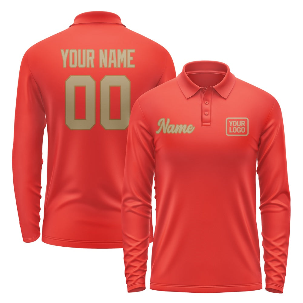 Custom Orange Red Light Khaki Long Sleeve Polo Shirt