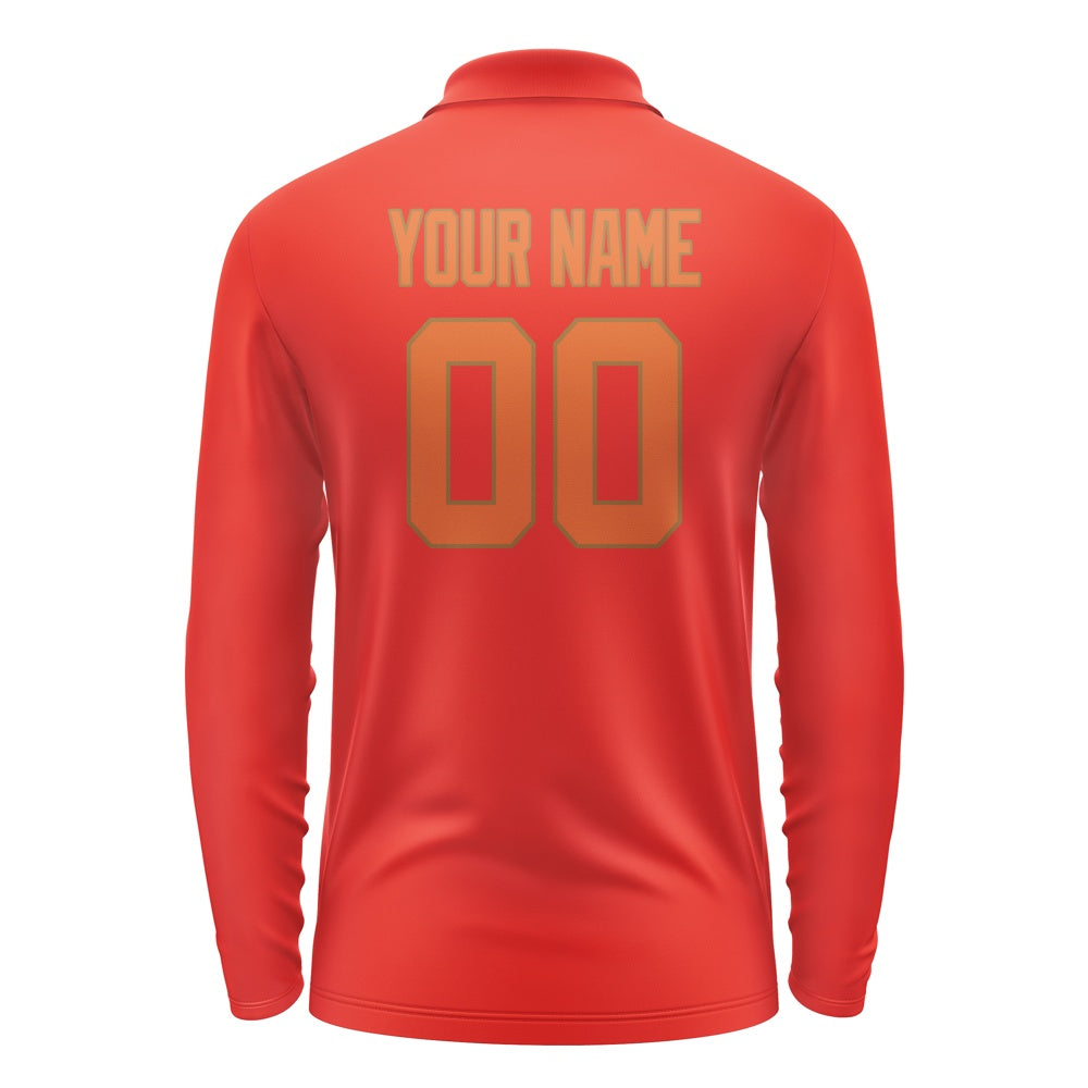 Custom Orange Red Orange Long Sleeve Polo Shirt