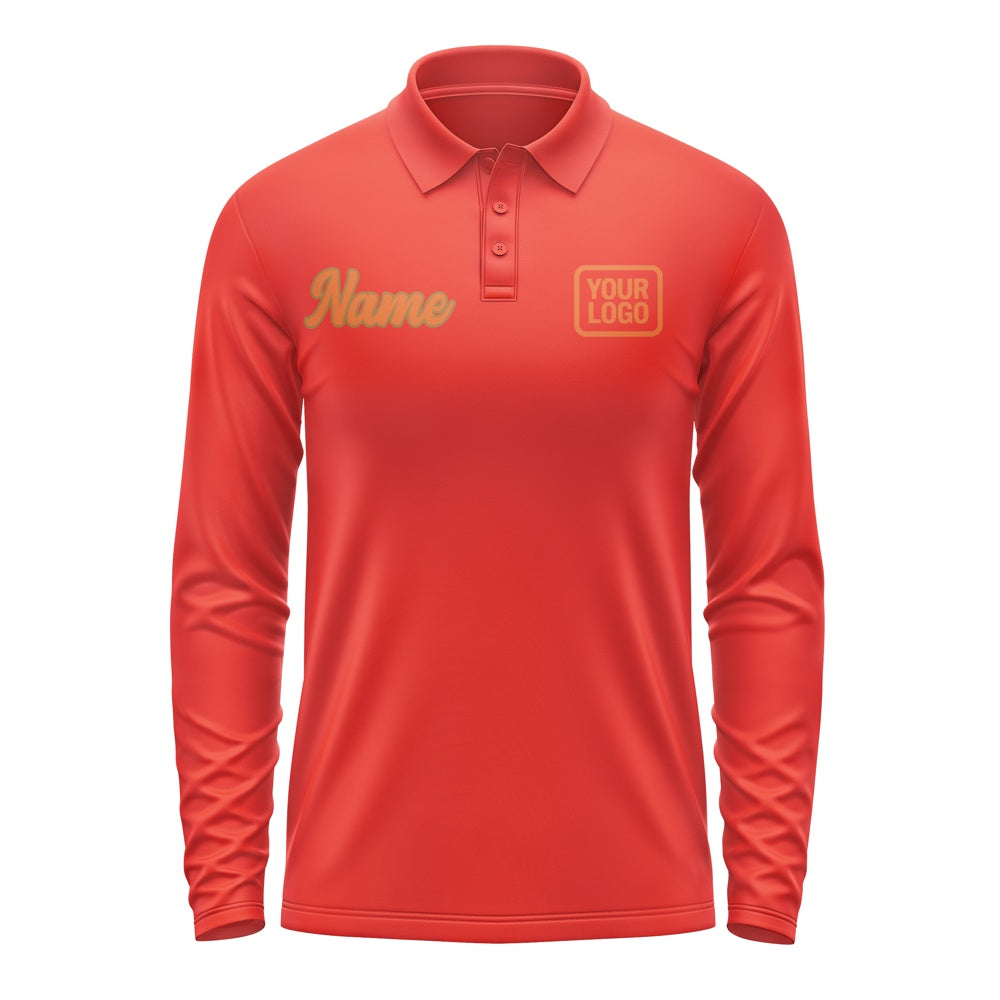 Custom Orange Red Orange Long Sleeve Polo Shirt