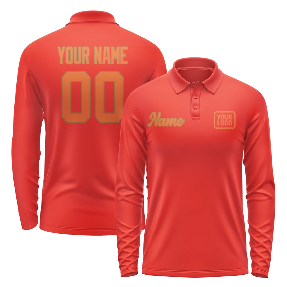 Custom Orange Red Orange Long Sleeve Polo Shirt