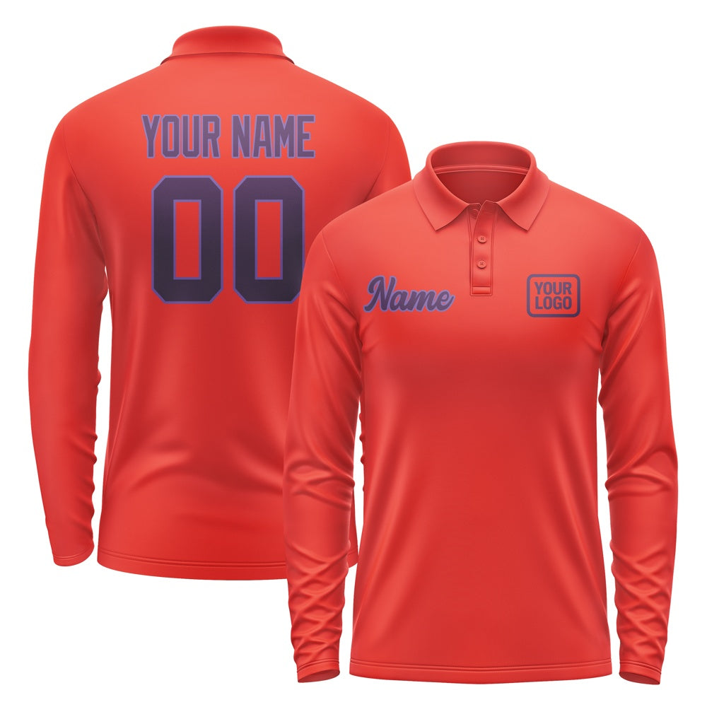 Custom Orange Red Purple Long Sleeve Polo Shirt