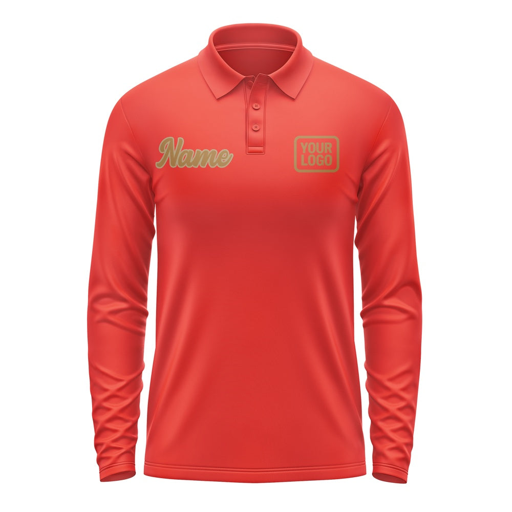 Custom Orange Red Khaki Long Sleeve Polo Shirt