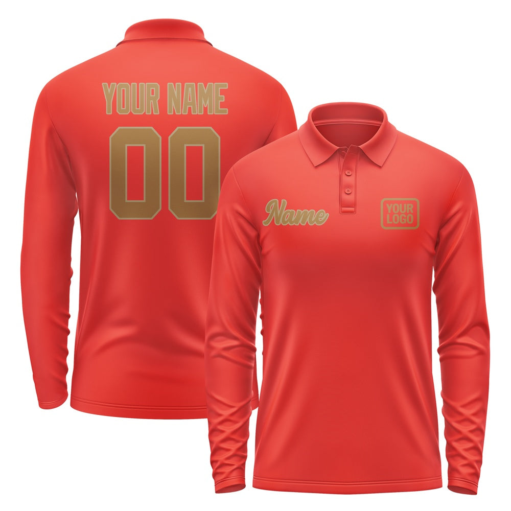 Custom Orange Red Khaki Long Sleeve Polo Shirt