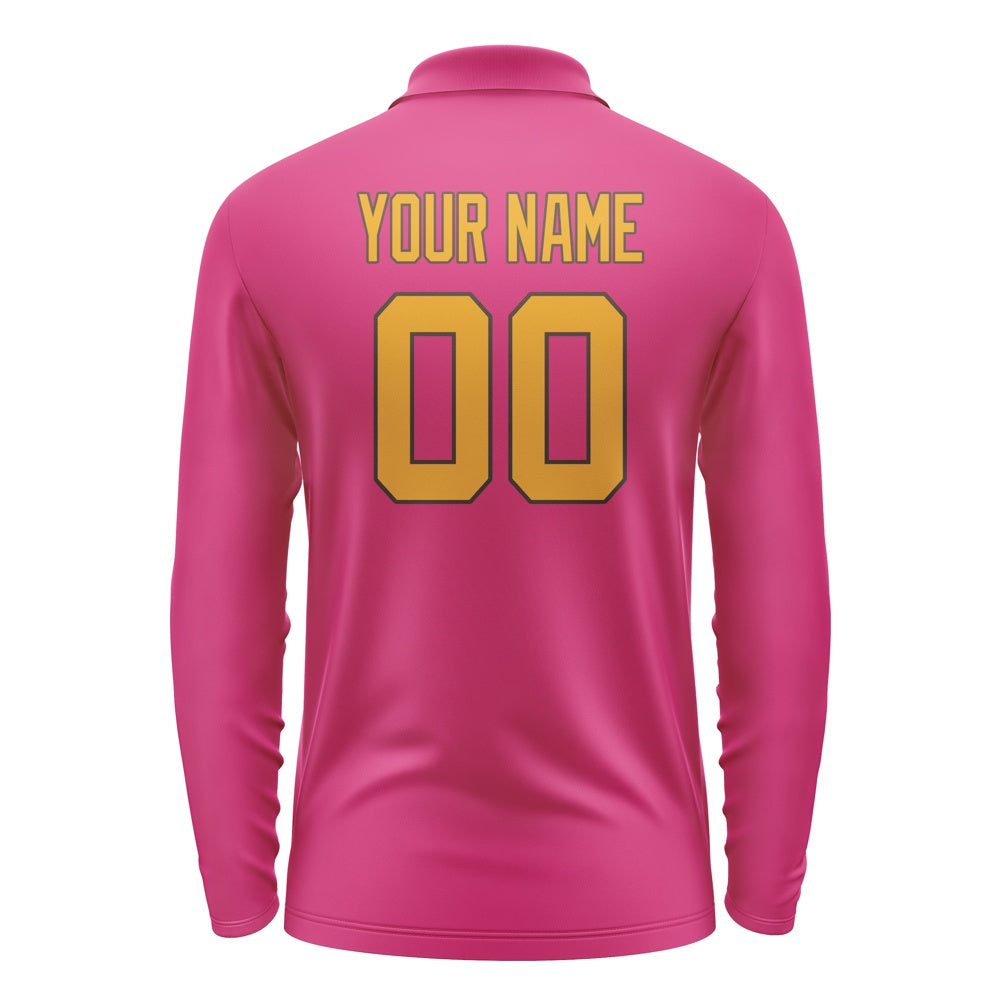 Custom Pink Yellow Long Sleeve Polo Shirt