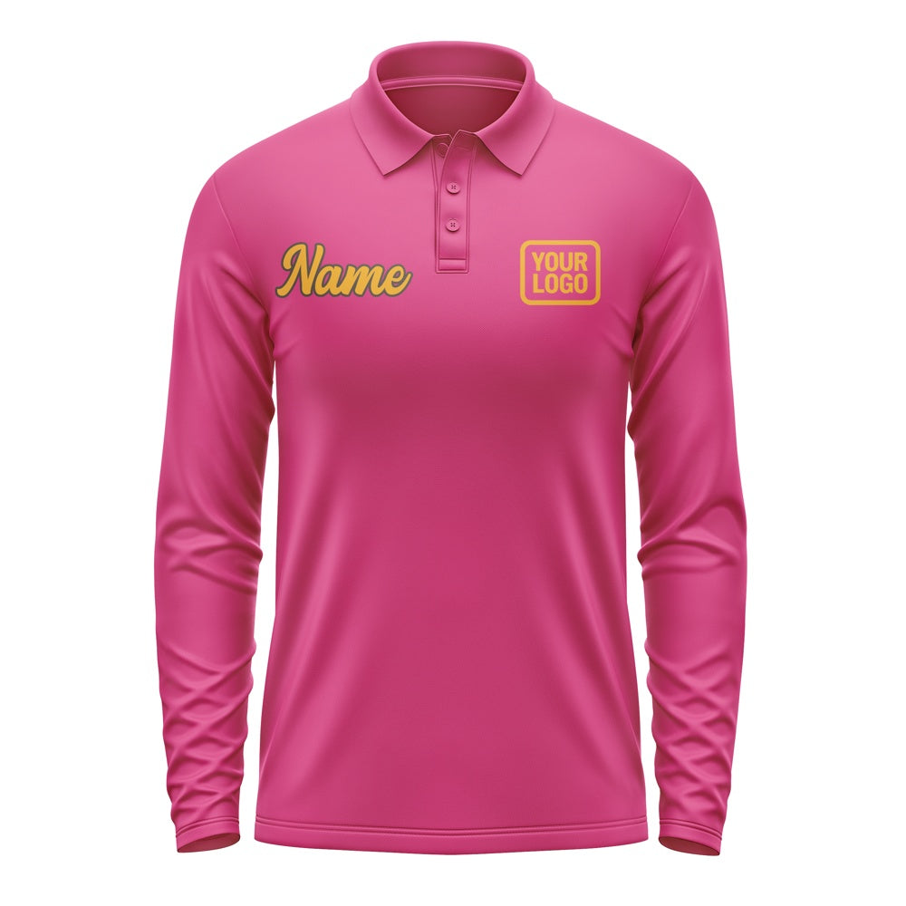 Custom Pink Yellow Long Sleeve Polo Shirt