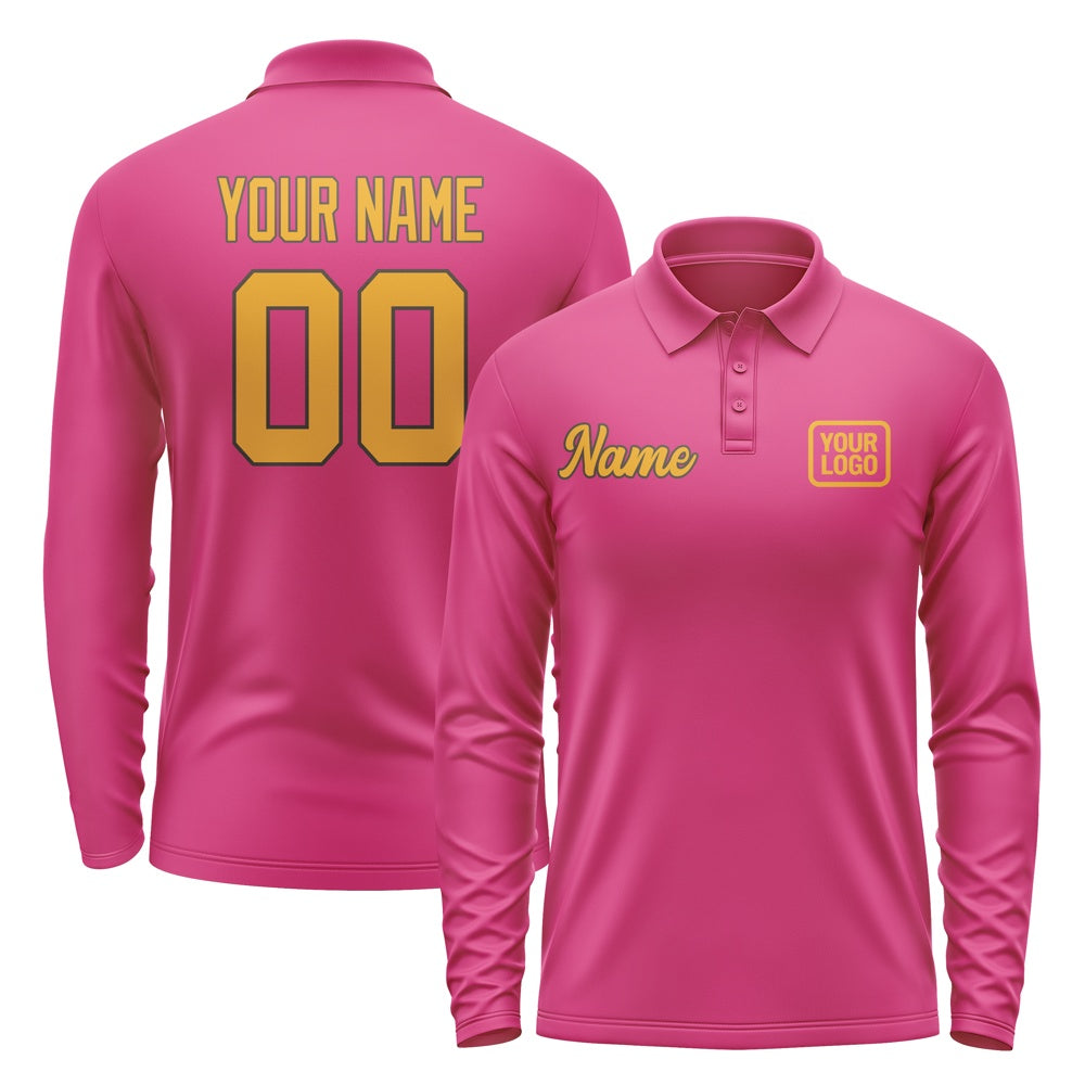 Custom Pink Yellow Long Sleeve Polo Shirt