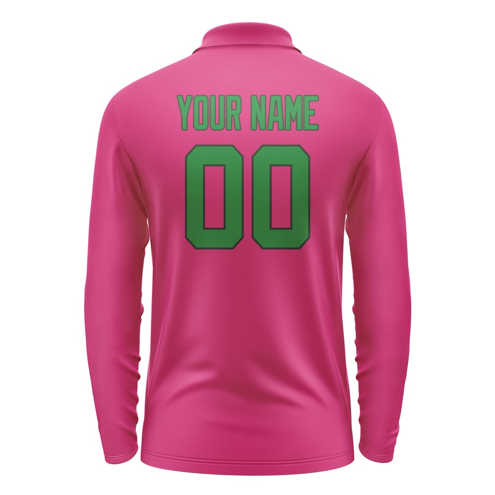 Custom Pink Emerald Green Long Sleeve Polo Shirt