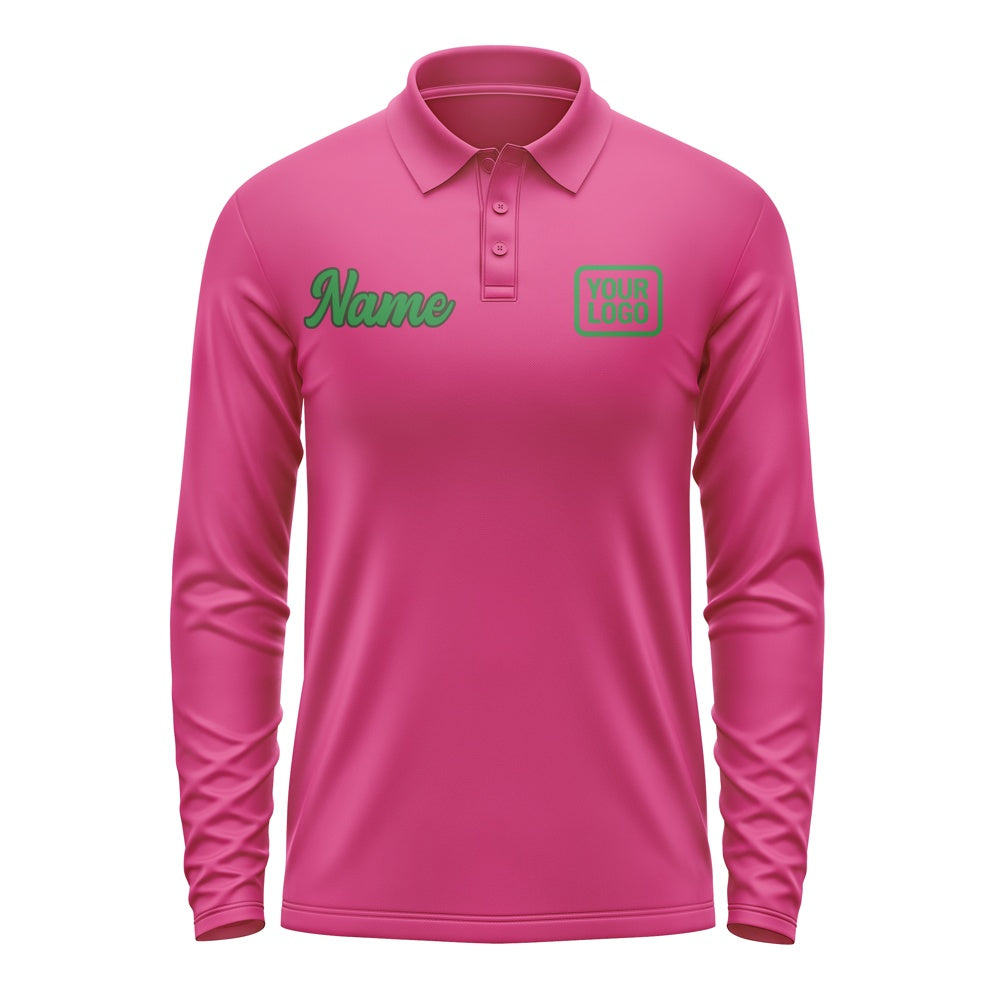 Custom Pink Emerald Green Long Sleeve Polo Shirt