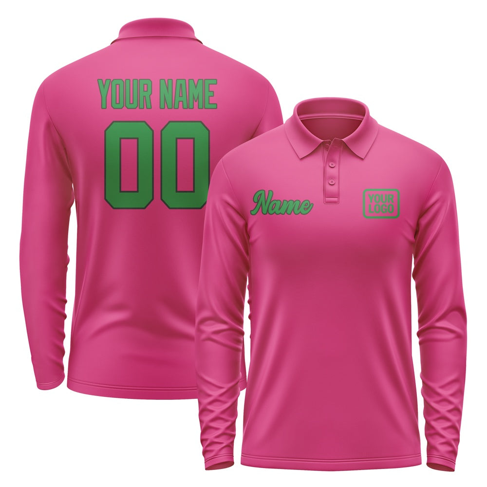 Custom Pink Emerald Green Long Sleeve Polo Shirt