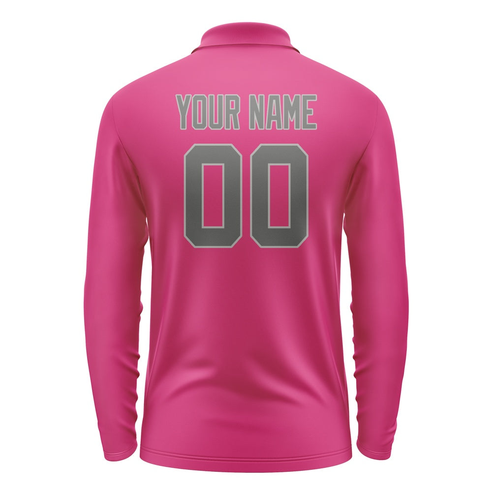 Custom Pink Dark Grey Long Sleeve Polo Shirt