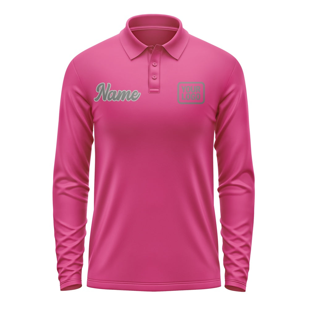 Custom Pink Dark Grey Long Sleeve Polo Shirt