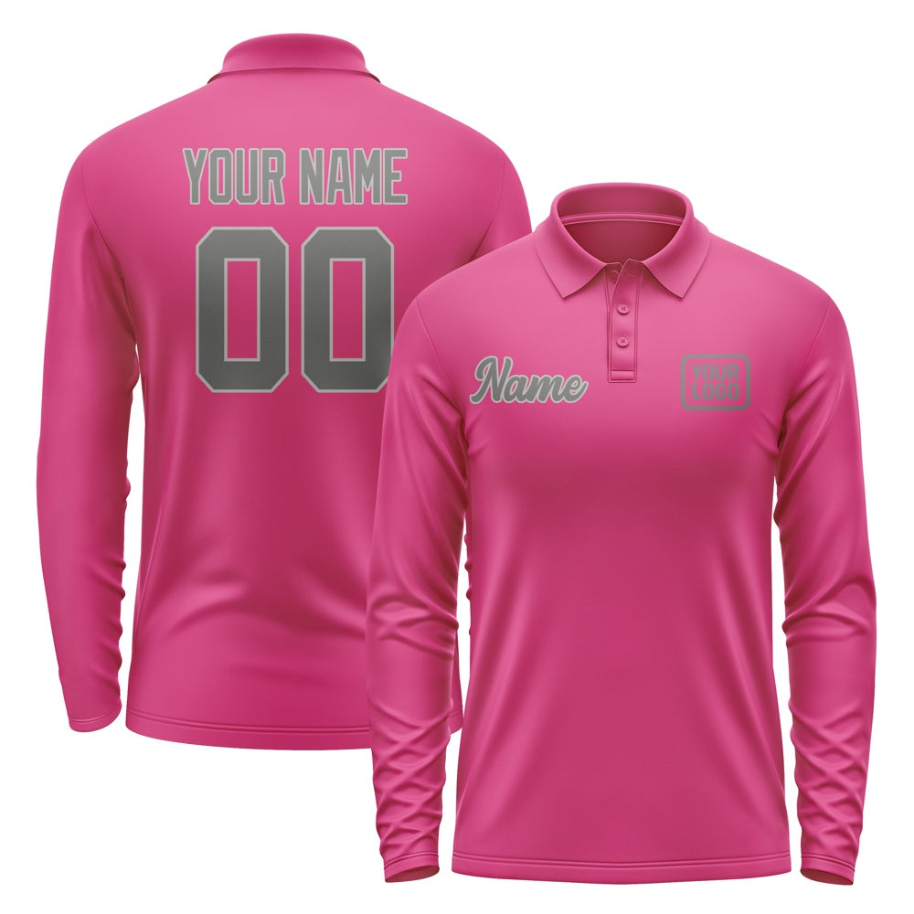 Custom Pink Dark Grey Long Sleeve Polo Shirt