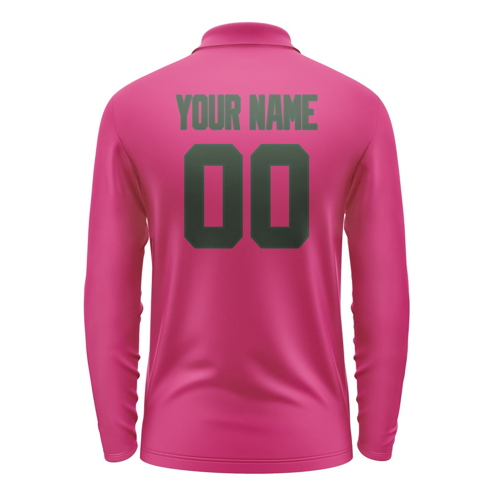 Custom Pink Dark Green Long Sleeve Polo Shirt