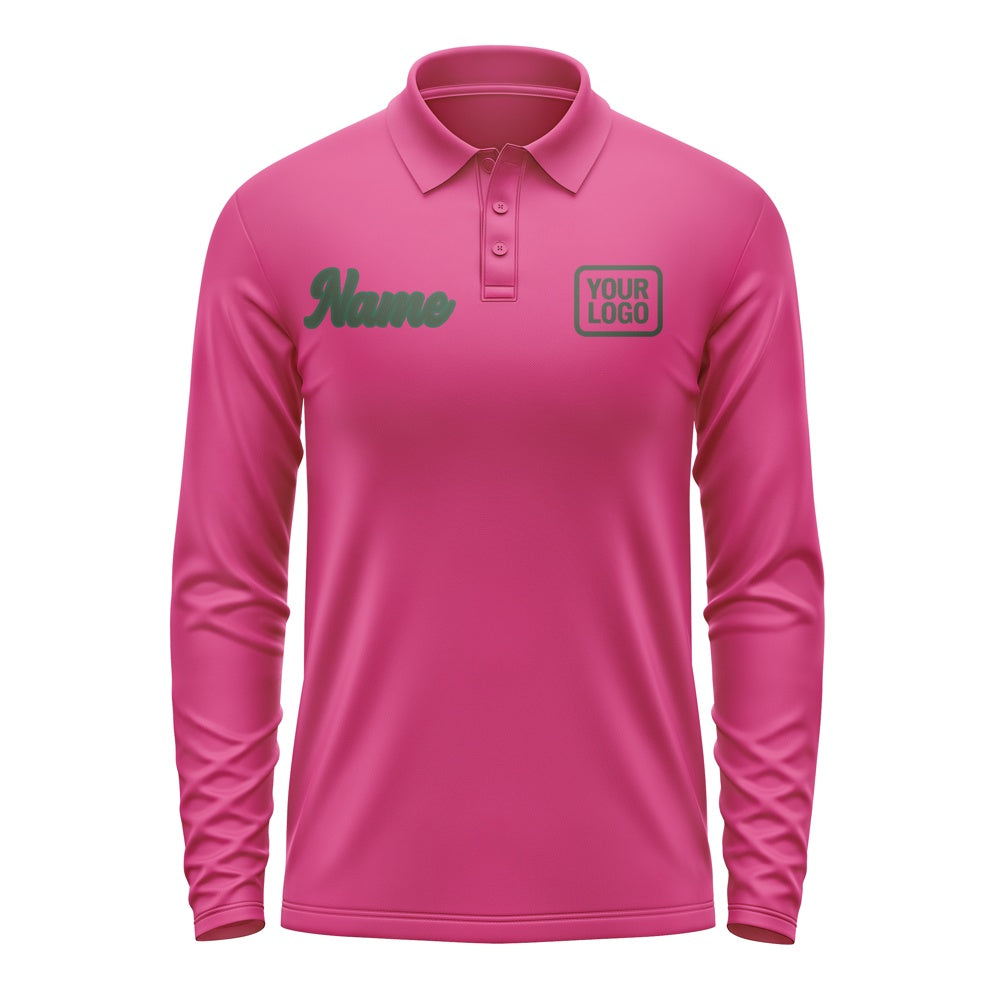 Custom Pink Dark Green Long Sleeve Polo Shirt