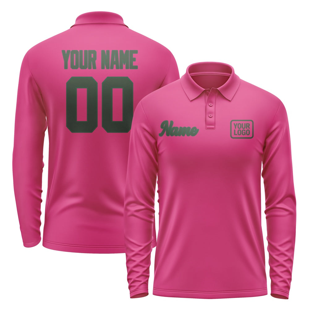 Custom Pink Dark Green Long Sleeve Polo Shirt
