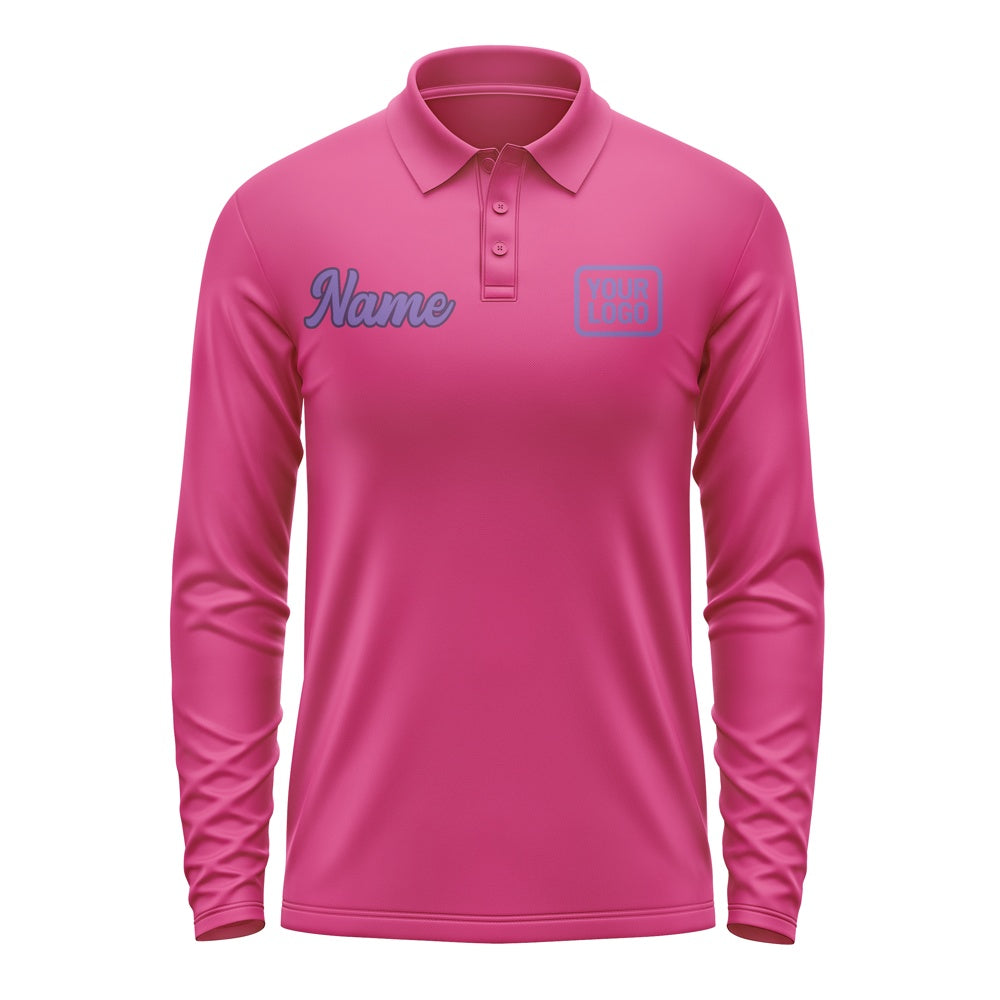 Custom Pink Light Purple Long Sleeve Polo Shirt