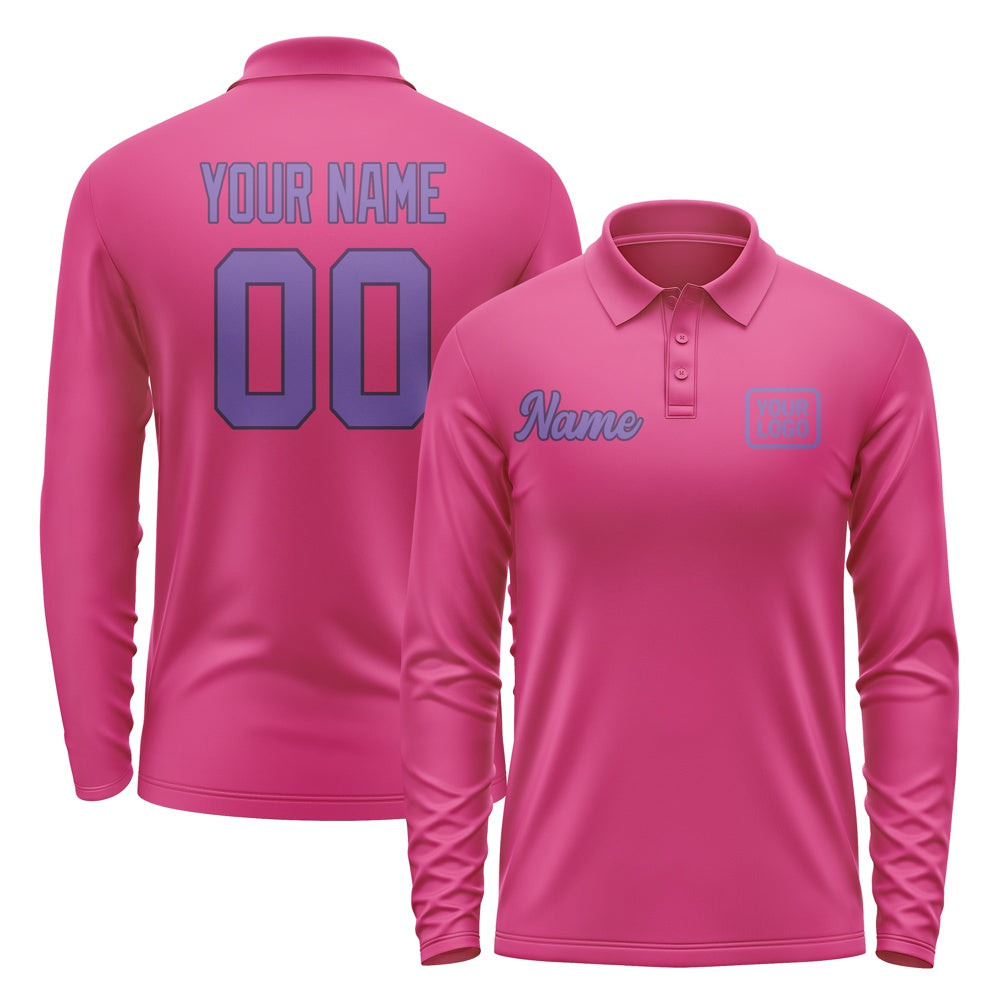 Custom Pink Light Purple Long Sleeve Polo Shirt