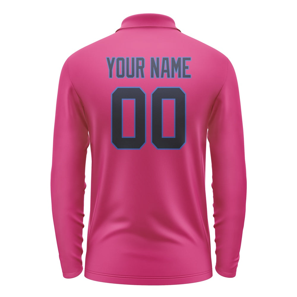 Custom Pink Navy Long Sleeve Polo Shirt