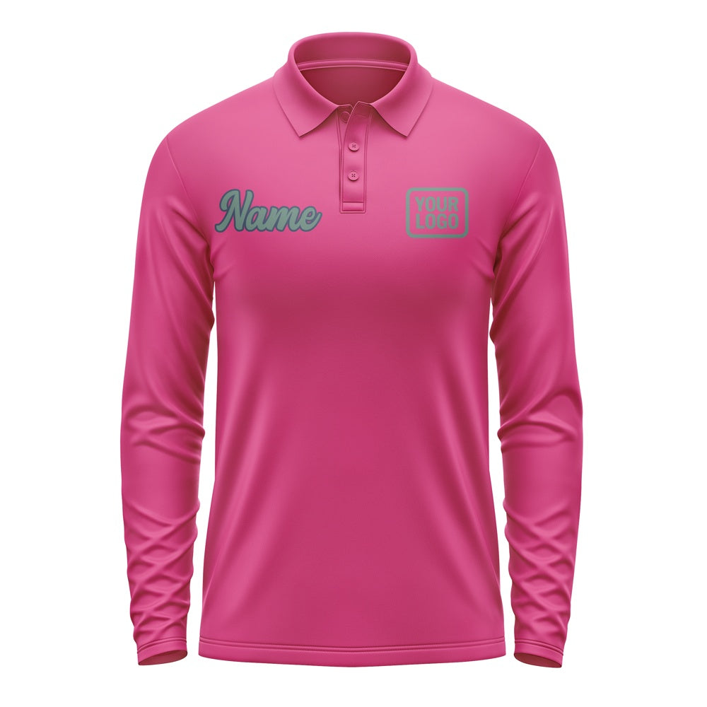 Custom Pink Blue Green Long Sleeve Polo Shirt