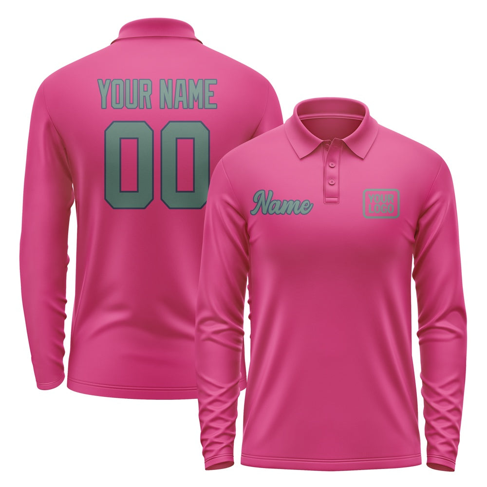 Custom Pink Blue Green Long Sleeve Polo Shirt