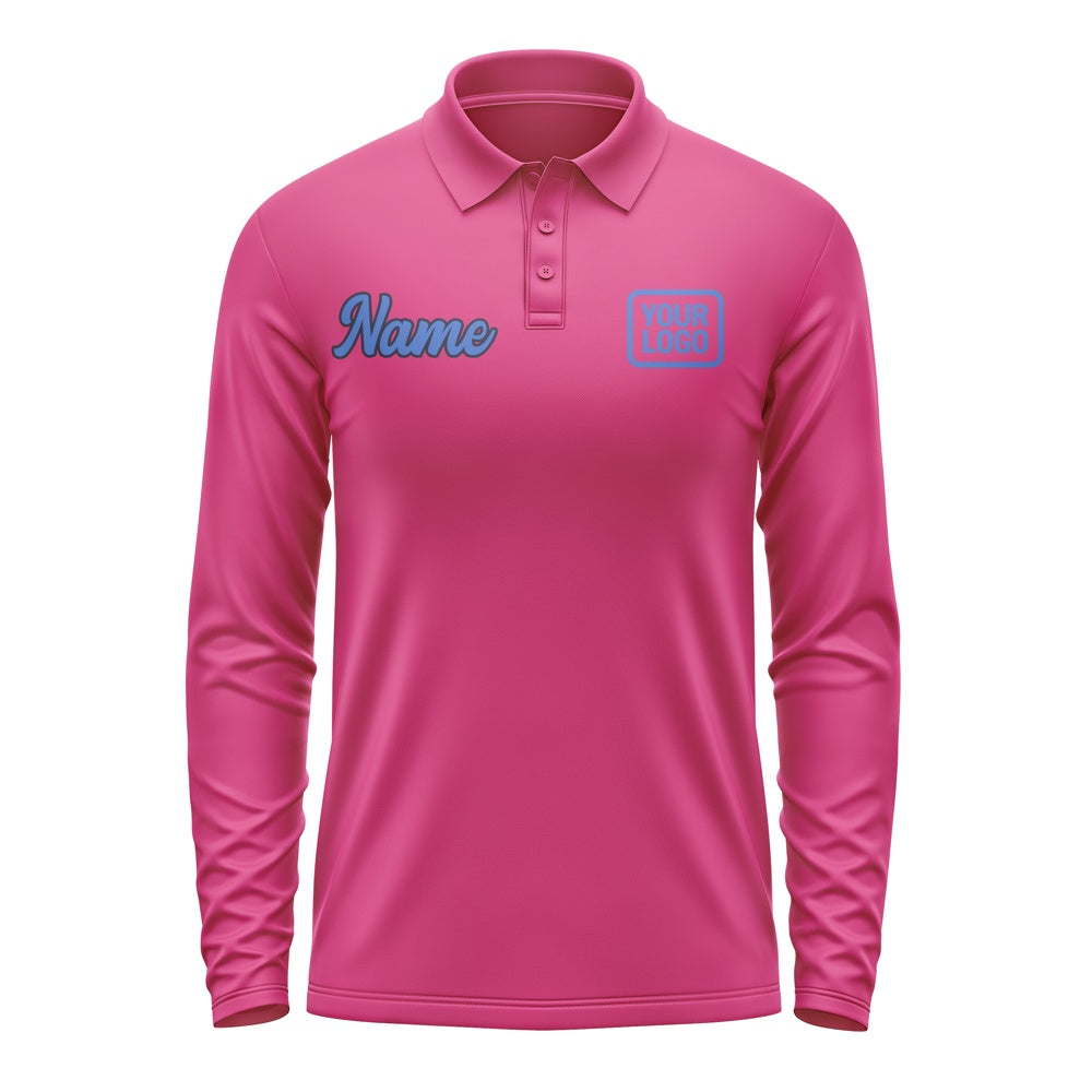Custom Pink Sky Blue Long Sleeve Polo Shirt