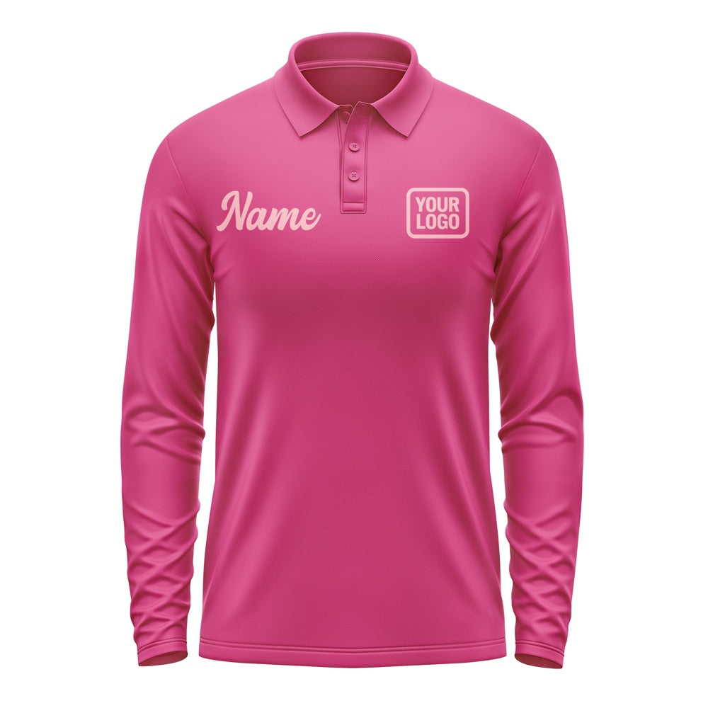 Custom Pink Light Pink Long Sleeve Polo Shirt