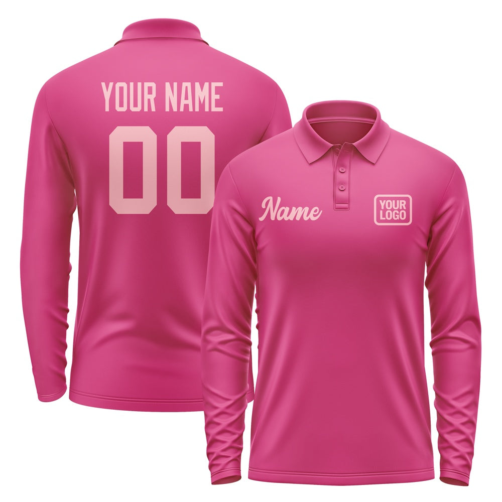 Custom Pink Light Pink Long Sleeve Polo Shirt