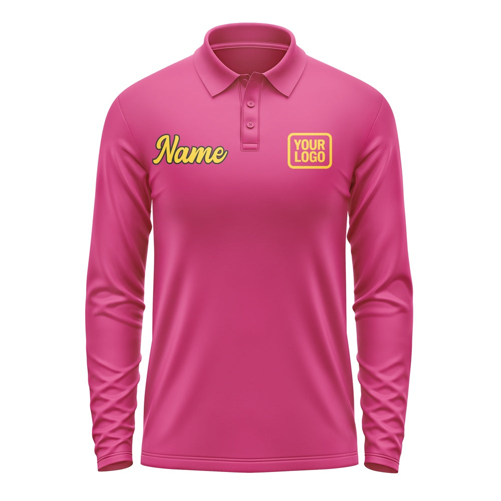 Custom Pink Gold Long Sleeve Polo Shirt