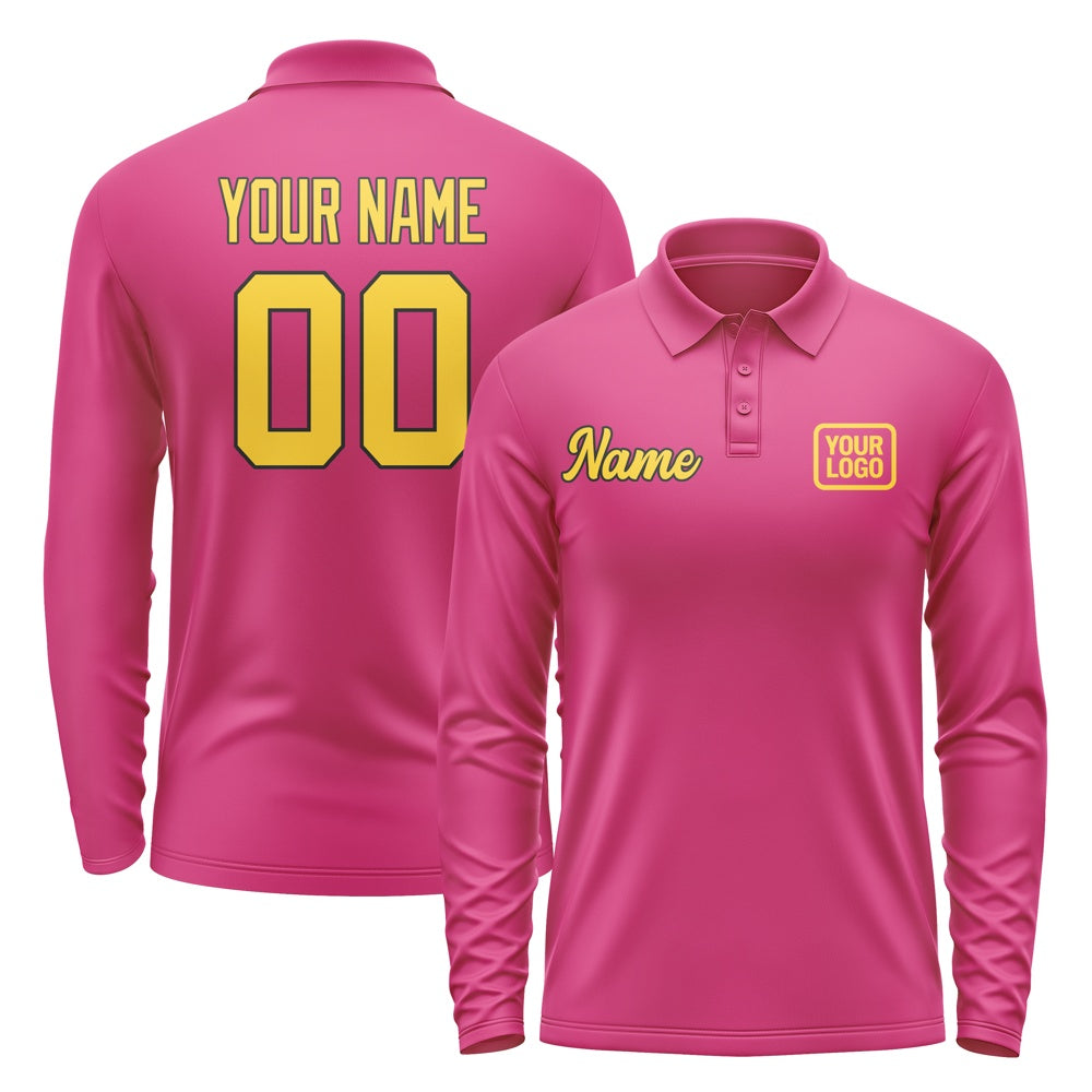 Custom Pink Gold Long Sleeve Polo Shirt