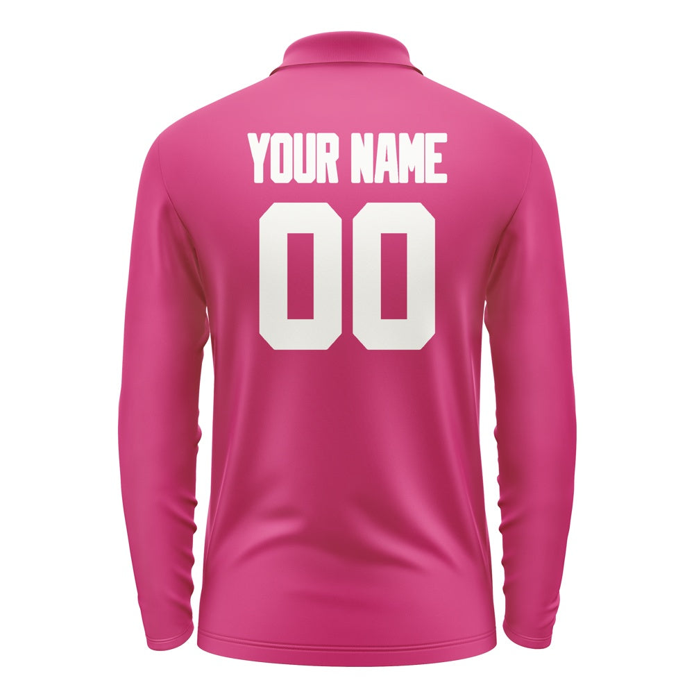 Custom Pink White Long Sleeve Polo Shirt