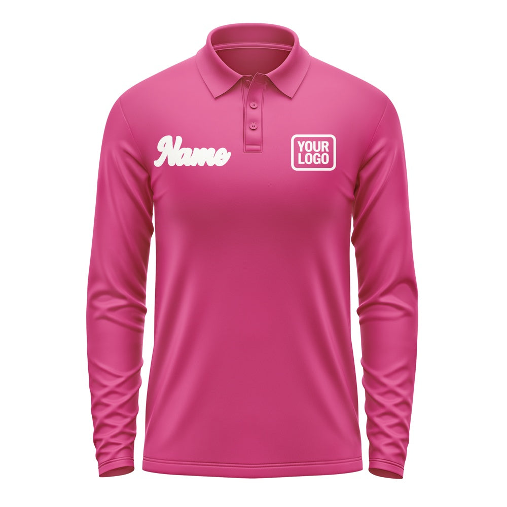 Custom Pink White Long Sleeve Polo Shirt