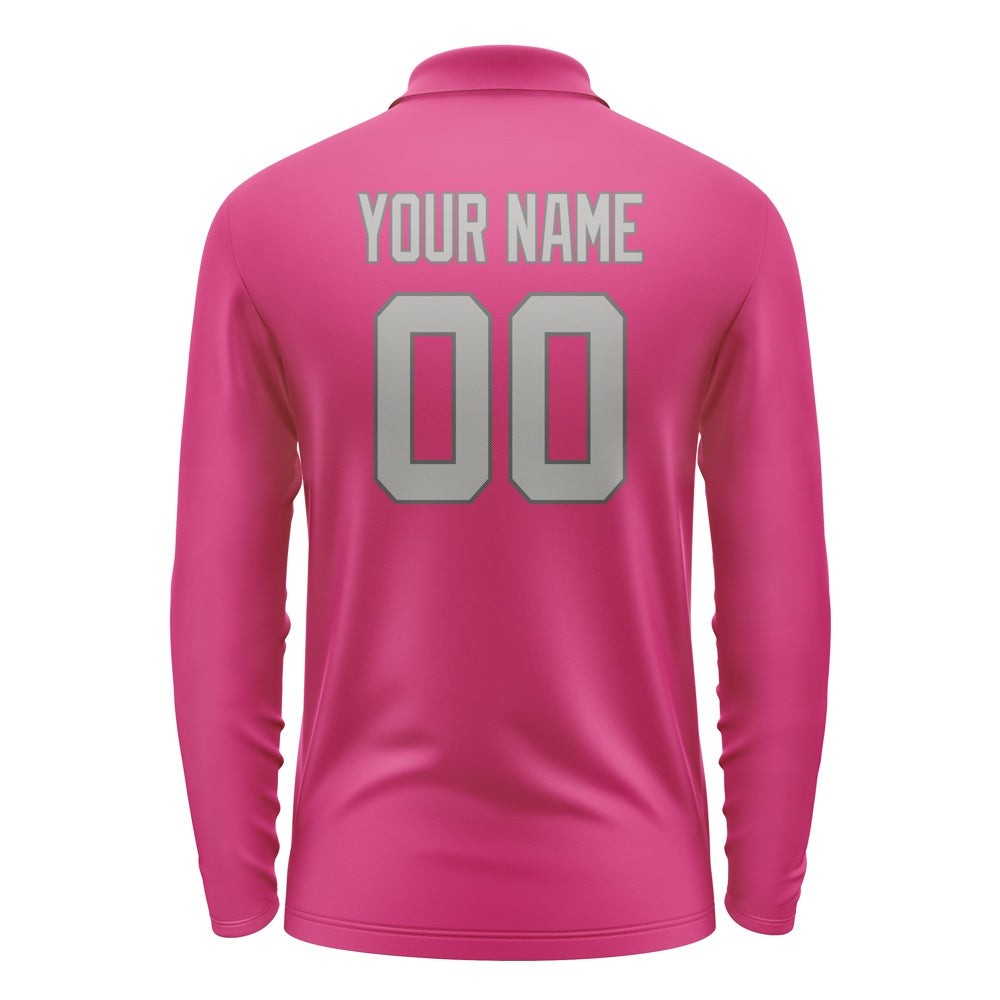 Custom Pink Gray Long Sleeve Polo Shirt