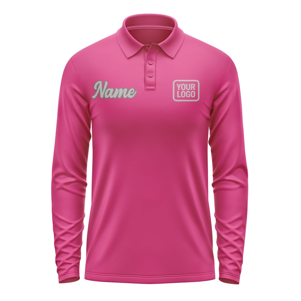 Custom Pink Gray Long Sleeve Polo Shirt