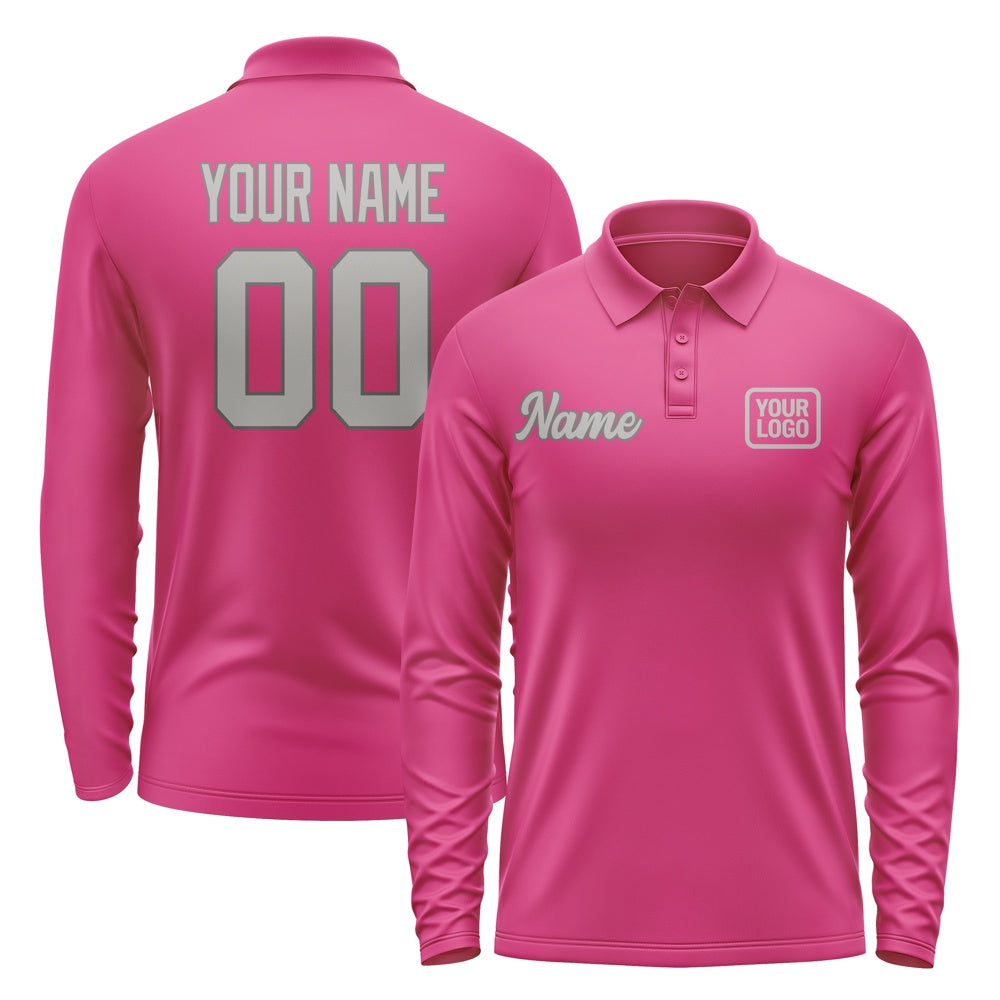Custom Pink Gray Long Sleeve Polo Shirt