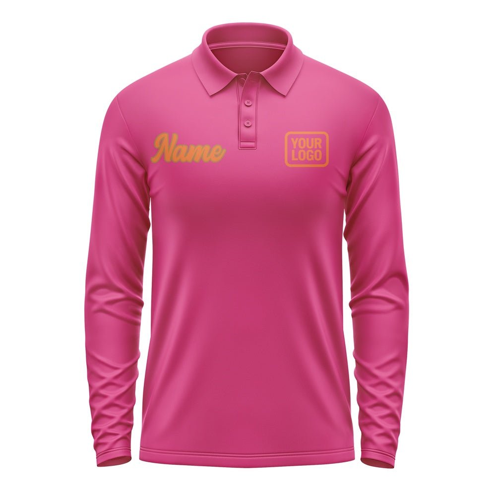 Custom Pink Orange Long Sleeve Polo Shirt
