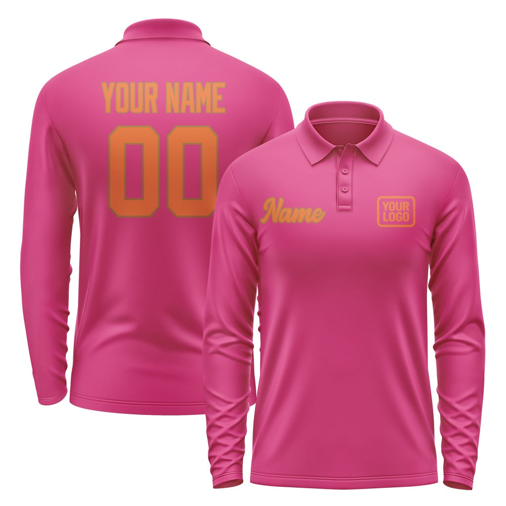 Custom Pink Orange Long Sleeve Polo Shirt